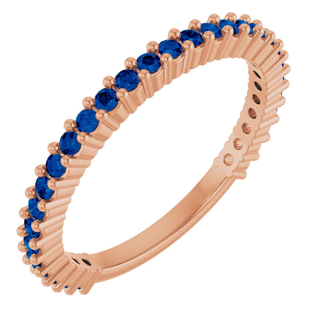 14K Gold Round Lab-Grown Blue Sapphire Milestone Anniversary Band - Rose Gold