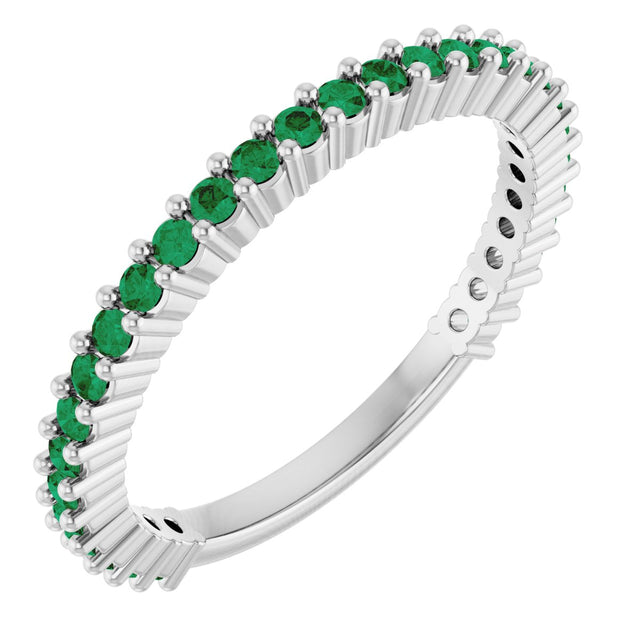 Platinum Round Natural Green Emerald Milestone Anniversary Band
