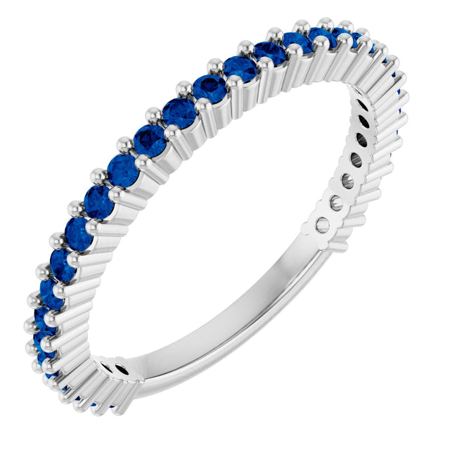 14K Gold Round Natural Blue Sapphire Milestone Anniversary Band - White Gold