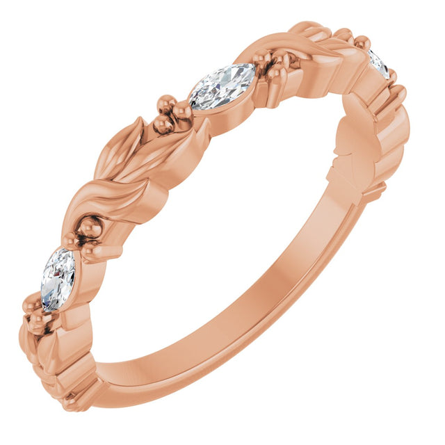 14K Gold Marquise Natural Diamond Three-Stone Sculptural Anniversary Band – 1/6 CTW - Rose Gold