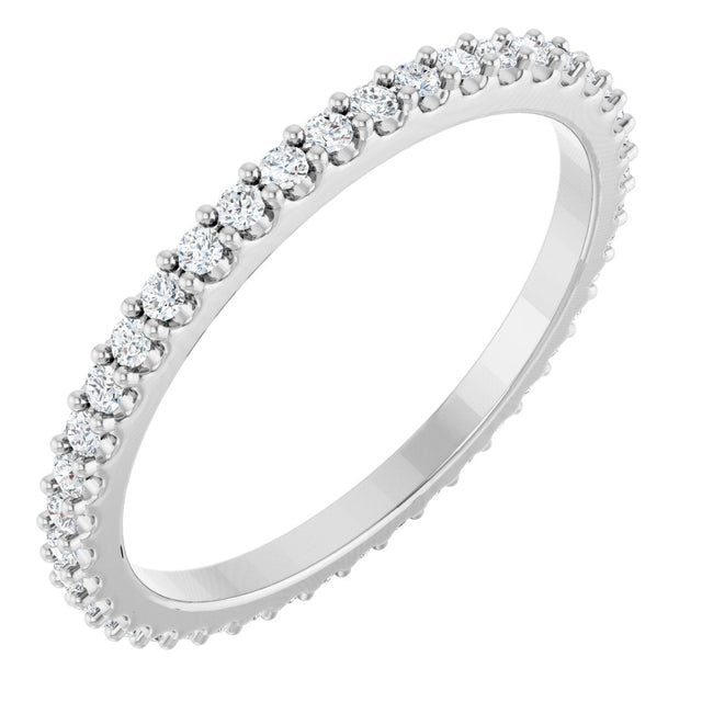 14K Gold Round Lab-Grown Diamond Shared-Prong Eternity Band – 1.3 mm Stones (1/3–3/8 CTW) - White Gold