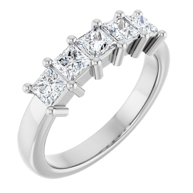 10K Gold Square Natural Diamond Five-Stone Anniversary Band – 1/3–1 1/4 CTW - White Gold