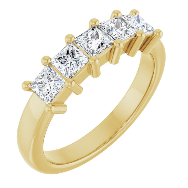 10K Gold Square Lab-Grown Diamond Five-Stone Anniversary Band – 3/8–1 1/2 CTW - Yellow Gold