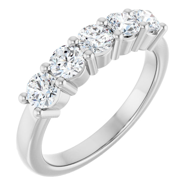 10K Gold Round Lab-Grown Diamond Five-Stone Anniversary Band – 3/4–1 5/8 CTW - White Gold