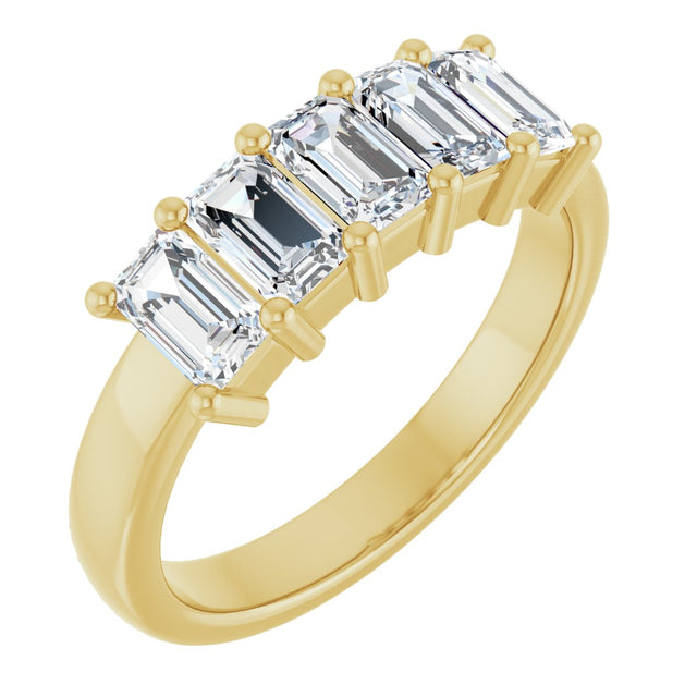14K Gold Emerald Lab-Grown Diamond Five-Stone Anniversary Band – 1 1/2–6 1/4 CTW - Yellow Gold