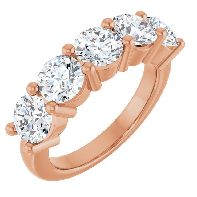 14K Gold Round Lab-Grown Diamond Five-Stone Anniversary Band – 2 1/2–4 CTW - Rose Gold