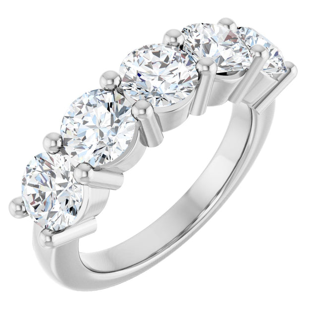 14K Gold Round Natural Diamond Five-Stone Anniversary Band – 2 1/3–4 CTW - White Gold