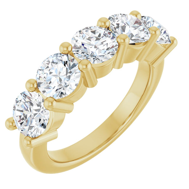14K Gold Round Natural Diamond Five-Stone Anniversary Band – 2 1/3–4 CTW - Yellow Gold