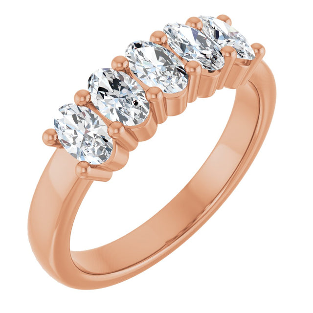 14K Gold Oval Natural Diamond Five-Stone Anniversary Band – 1 1/3–5 CTW - Rose Gold