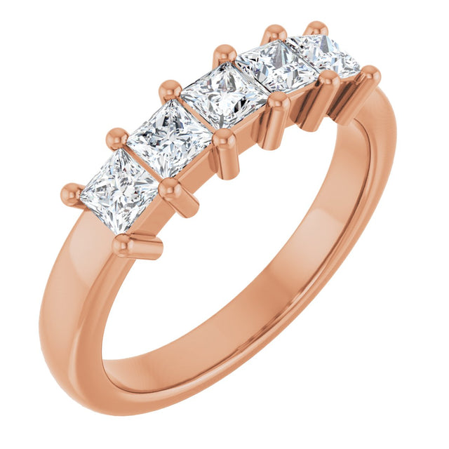 10K Gold Square Lab-Grown Diamond Five-Stone Anniversary Band – 3/8–1 1/2 CTW - Rose Gold