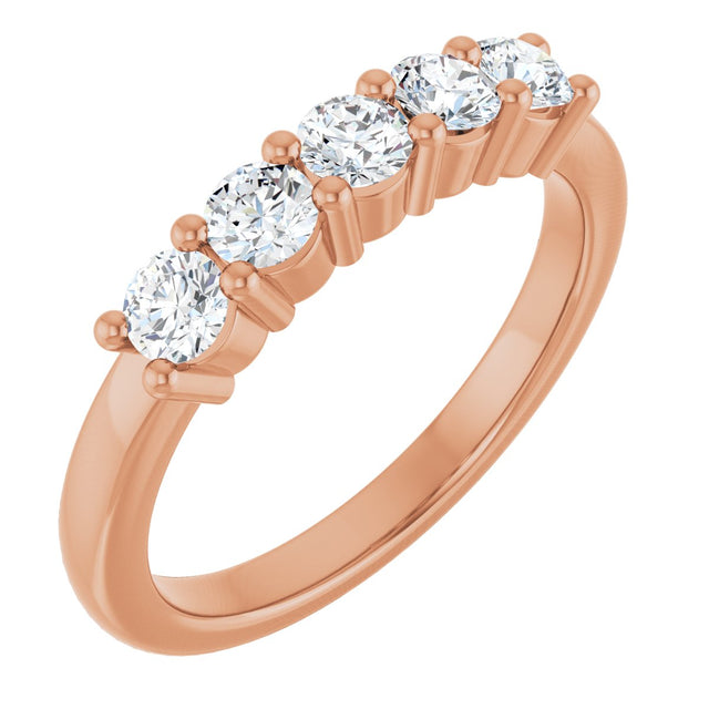 14K Gold Round Lab-Grown Diamond Five-Stone Anniversary Band – 1/5–5/8 CTW - Rose Gold
