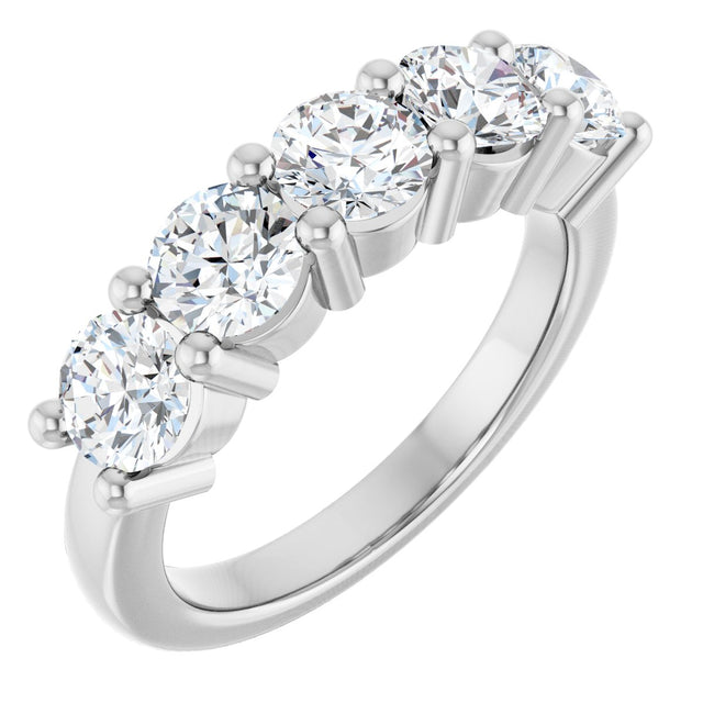 14K Gold Round Natural Diamond Five-Stone Anniversary Band – 2 1/3–4 CTW - White Gold