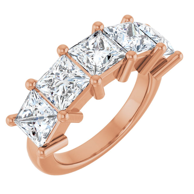 14K Gold Square Natural Diamond Five-Stone Anniversary Band – 1 3/8–5 CTW - Rose Gold
