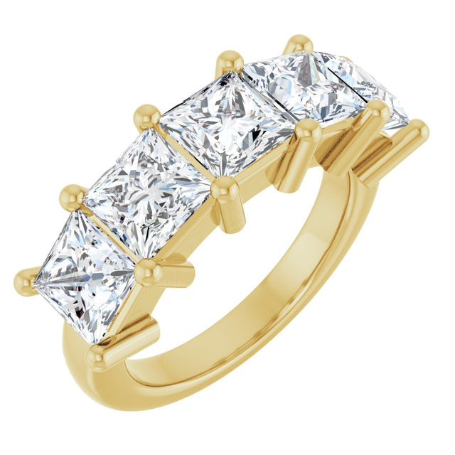14K Gold Square Natural Diamond Five-Stone Anniversary Band – 1 3/8–5 CTW - Yellow Gold