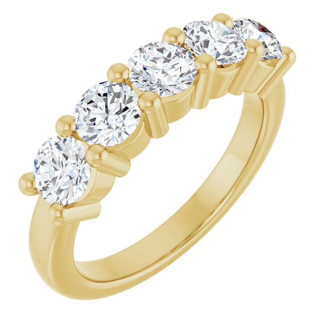 10K Gold Round Lab-Grown Diamond Five-Stone Anniversary Band – 3/4–1 5/8 CTW - Yellow Gold