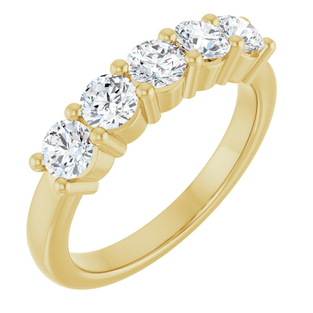 14K Gold Round Natural Diamond Five-Stone Anniversary Band – 3/4–1 5/8 CTW - Yellow Gold