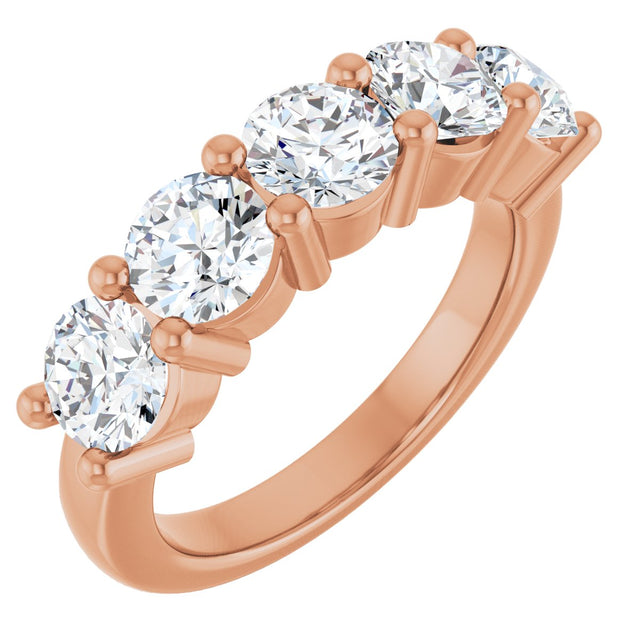 10K Gold Round Natural Diamond Five-Stone Anniversary Band – 2 1/3–4 1/4 CTW - Rose Gold