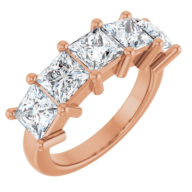 14K Gold Square Lab-Grown Diamond Five-Stone Anniversary Band – 1 3/8–6 1/4 CTW - Rose Gold