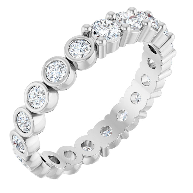 14K Gold Round Natural Diamond Reversible Eternity Band – 3 mm Stones - White Gold