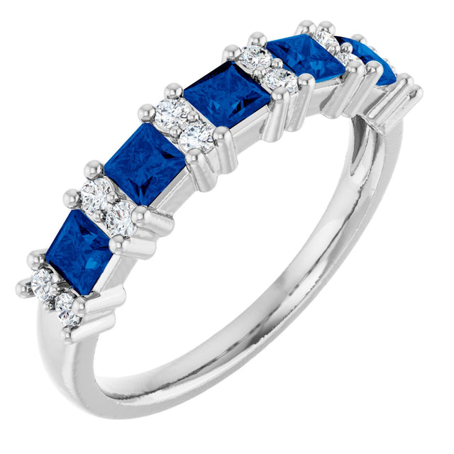 14K Gold Square Natural Blue Sapphire Anniversary Band – 1/5 CTW - White Gold