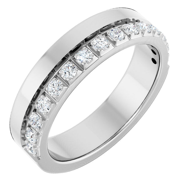 14K Gold Round Lab-Grown Diamond Single Sided Stepped-Edge Anniversary Band – 1.7 mm Stones - White Gold