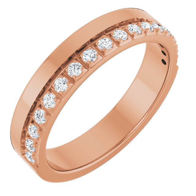 14K Gold Round Natural Diamond Single Sided Stepped-Edge Anniversary Band – 1.7 mm Stones - Rose Gold