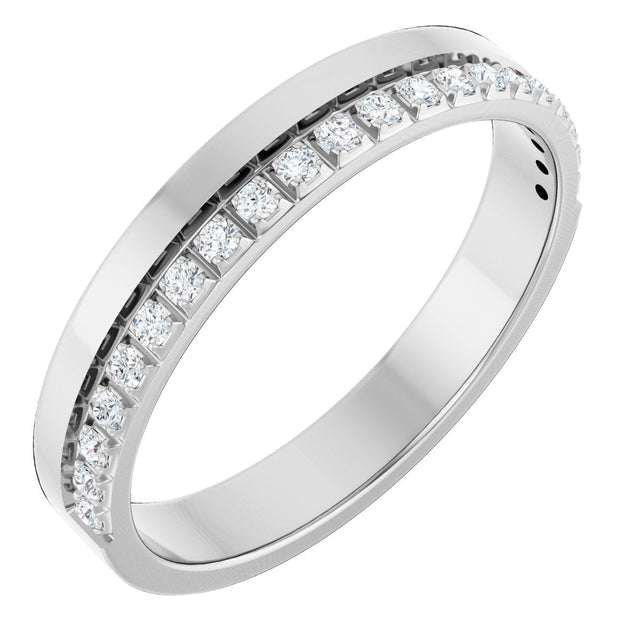 14K Gold Round Natural Diamond Single Sided Stepped-Edge Anniversary Band – 1.7 mm Stones - White Gold