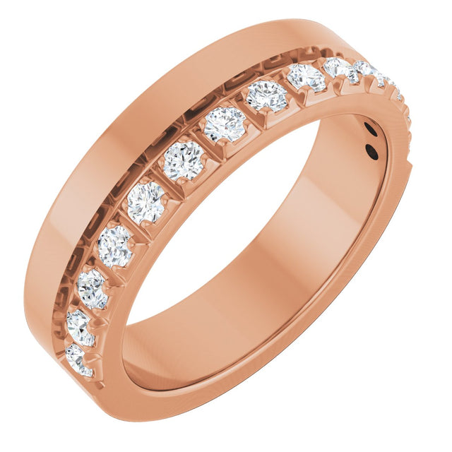 14K Gold Round Natural Diamond Single Sided Stepped-Edge Anniversary Band – 1.7 mm Stones - Rose Gold