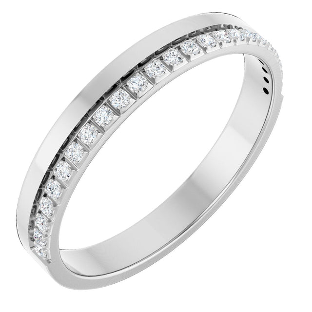 14K Gold Round Natural Diamond Single Sided Stepped-Edge Anniversary Band – 1.7 mm Stones (1/2 CTW) - White Gold