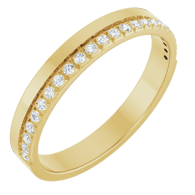 14K Gold Round Natural Diamond Single Sided Stepped-Edge Anniversary Band – 1.7 mm Stones (1/2 CTW) - Yellow Gold