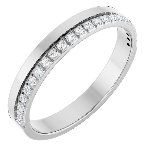 14K Gold Round Natural Diamond Single Sided Stepped-Edge Anniversary Band – 1.7 mm Stones (1/2 CTW) - White Gold