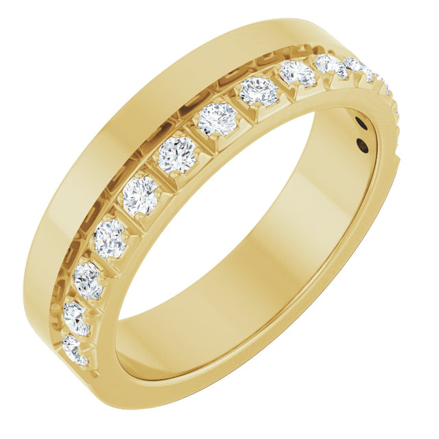14K Gold Round Lab-Grown Diamond Single Sided Stepped-Edge Anniversary Band – 1.7 mm Stones - Yellow Gold