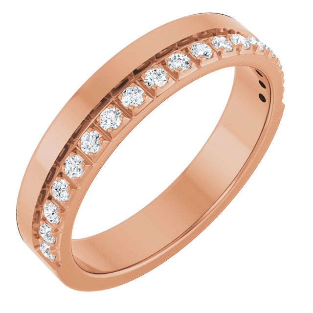 14K Gold Round Natural Diamond Single Sided Stepped-Edge Anniversary Band – 1.7 mm Stones - Rose Gold