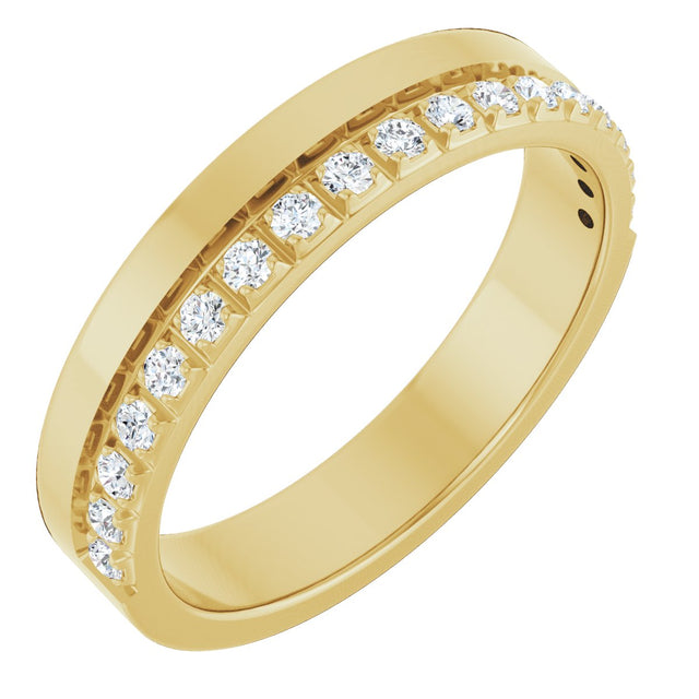 14K Gold Round Natural Diamond Single Sided Stepped-Edge Anniversary Band – 1.7 mm Stones - Yellow Gold
