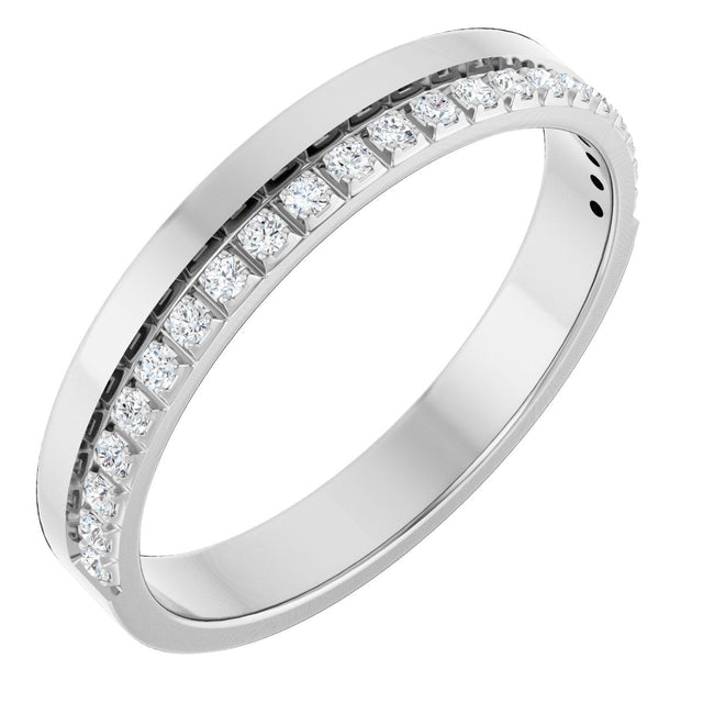 14K Gold Round Natural Diamond Single Sided Stepped-Edge Anniversary Band – 1.7 mm Stones - White Gold