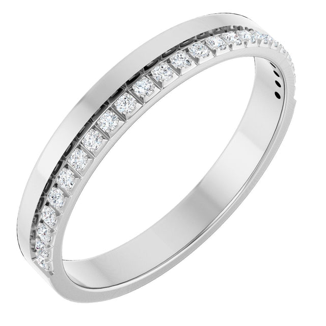 14K Gold Round Natural Diamond Single Sided Stepped-Edge Anniversary Band – 1.7 mm Stones (1/2 CTW) - White Gold