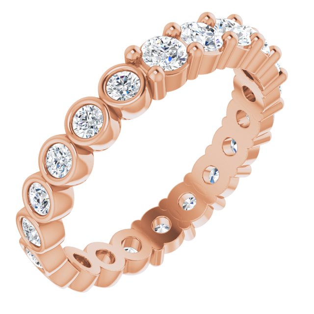 14K Gold Round Natural Diamond Reversible Eternity Band – 3 mm Stones - Rose Gold