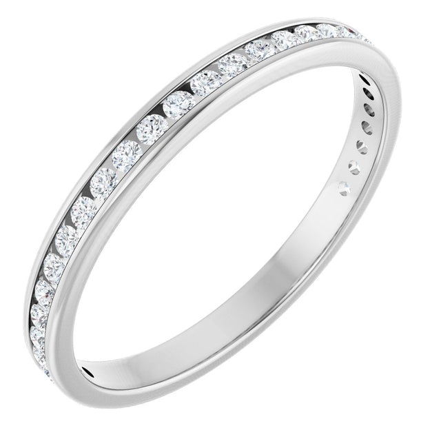 14K Gold Round Natural Diamond Channel-Set Anniversary Band – 1.5 mm Stones (1/2 CTW) - White Gold