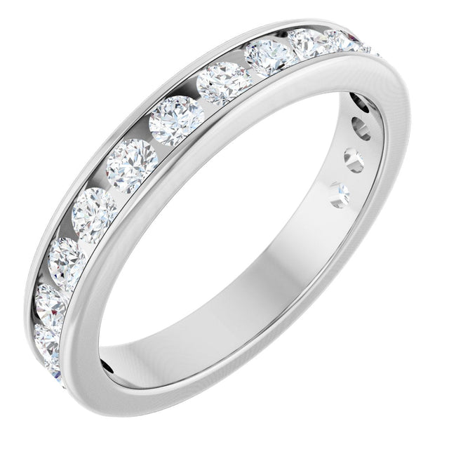 14K Gold Round Natural Diamond Channel-Set Anniversary Band – 2.25 mm Stones - White Gold