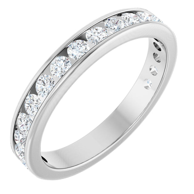 14K Gold Round Natural Diamond Channel-Set Anniversary Band – 2.25 mm Stones - White Gold