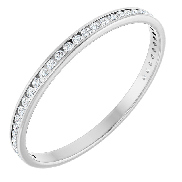 14K Gold Round Natural Diamond Channel-Set Anniversary Band – 1.5 mm Stones (1/2 CTW) - White Gold