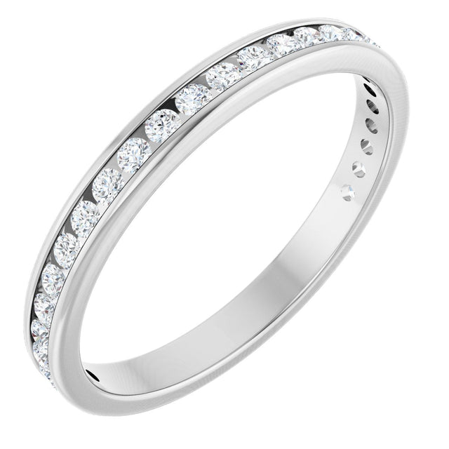 14K Gold Round Natural Diamond Channel-Set Anniversary Band – 1.5 mm Stones - White Gold