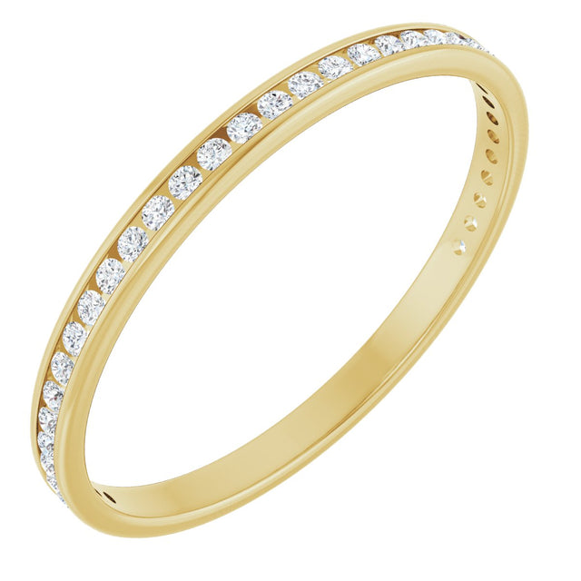 14K Gold Round Natural Diamond Channel-Set Anniversary Band – 1.5 mm Stones (1/2 CTW) - Yellow Gold