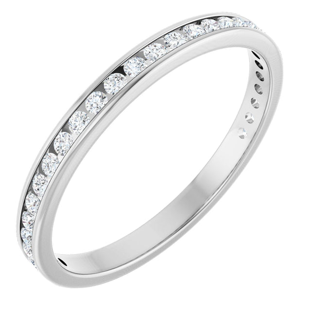 14K Gold Round Natural Diamond Channel-Set Anniversary Band – 1.7 mm Stones - White Gold