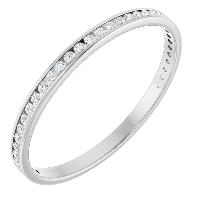 14K Gold Round Natural Diamond Channel-Set Anniversary Band – 1.5 mm Stones (1/2 CTW) - White Gold