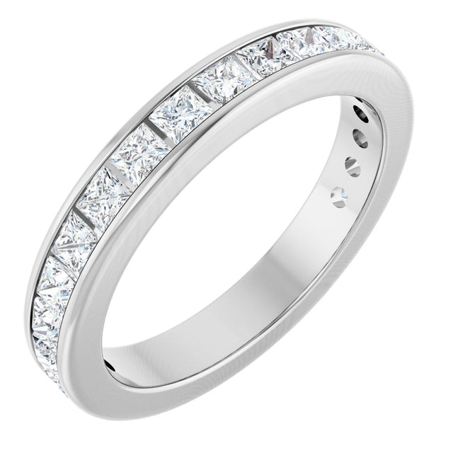 14K Gold Square Natural Diamond Channel-Set Anniversary Band – 2x2 mm Stones - White Gold
