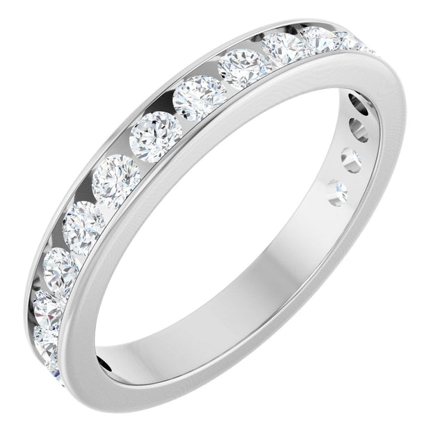 14K Gold Round Natural Diamond Channel-Set Anniversary Band – 3 mm Stones - White Gold