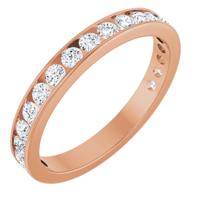 14K Gold Round Natural Diamond Channel-Set Anniversary Band – 3 mm Stones - Rose Gold