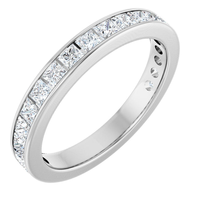 14K Gold Square Natural Diamond Channel-Set Anniversary Band – 2.5x2.5 mm Stones - White Gold