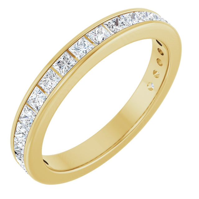 14K Gold Square Natural Diamond Channel-Set Anniversary Band – 2x2 mm Stones - Yellow Gold